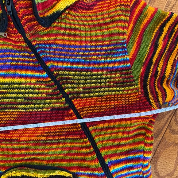 Chunky Wool Rainbow Sweater Jacket from Nepal - Picture 9 of 14